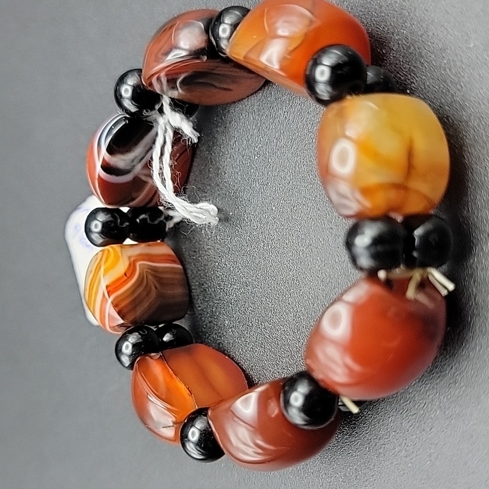 Onyx & Spinel 275 Cts Natural Gemstone Stretchable Bracelet Beaded Mens Size 7 - Picture 3 of 6